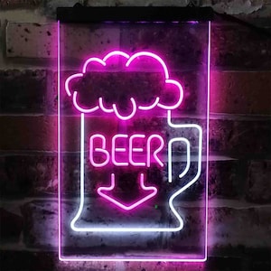 Full Beer Mug Arrow Down Dual Color LED Neon Sign st6-i3801