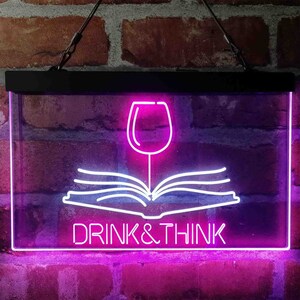 Drink and Think Red Wine Glass Book Display Dual Color LED Neon Sign st6-i4103
