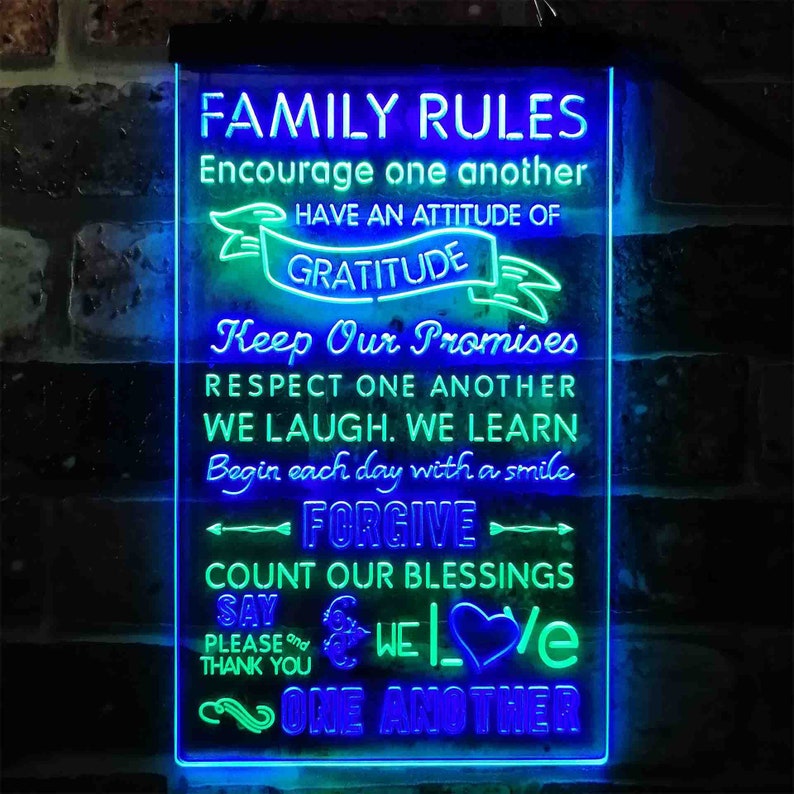 Family Rules Forgive Living Room Decoration Dual Color LED Sign st6-i3912