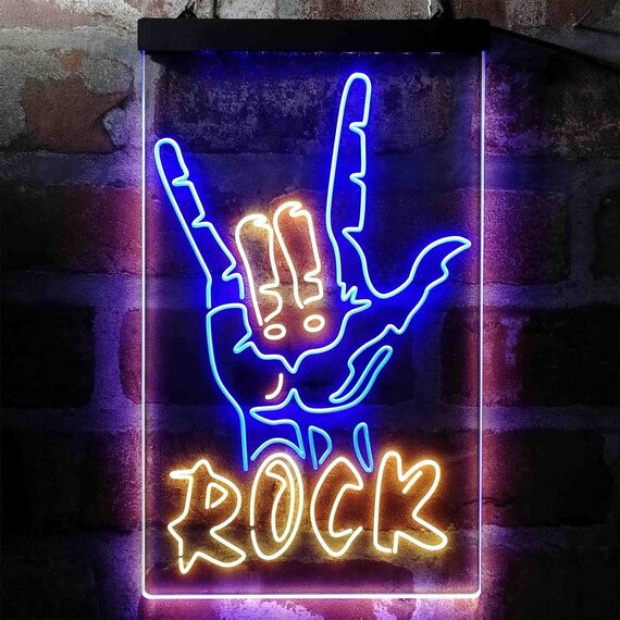 Rock Band Hand Signal Dual Color LED Sign St6-i3971 | Etsy