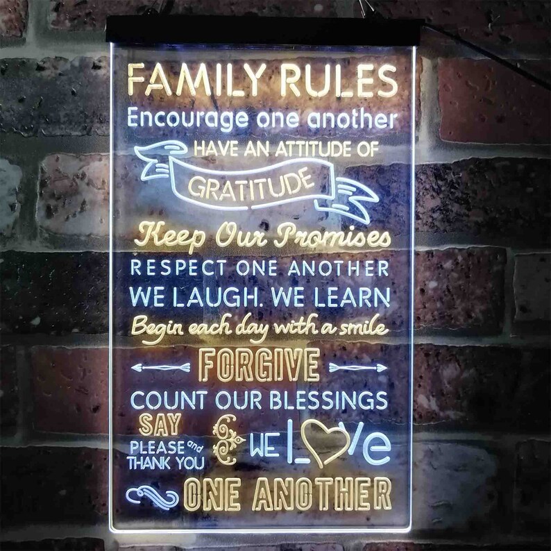 Family Rules Forgive Living Room Decoration Dual Color LED Sign st6-i3912