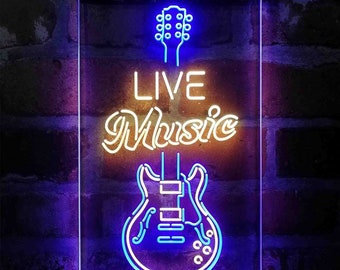 Live Music Electronic Guitar Lounge Dual Color LED Sign st6-i4089