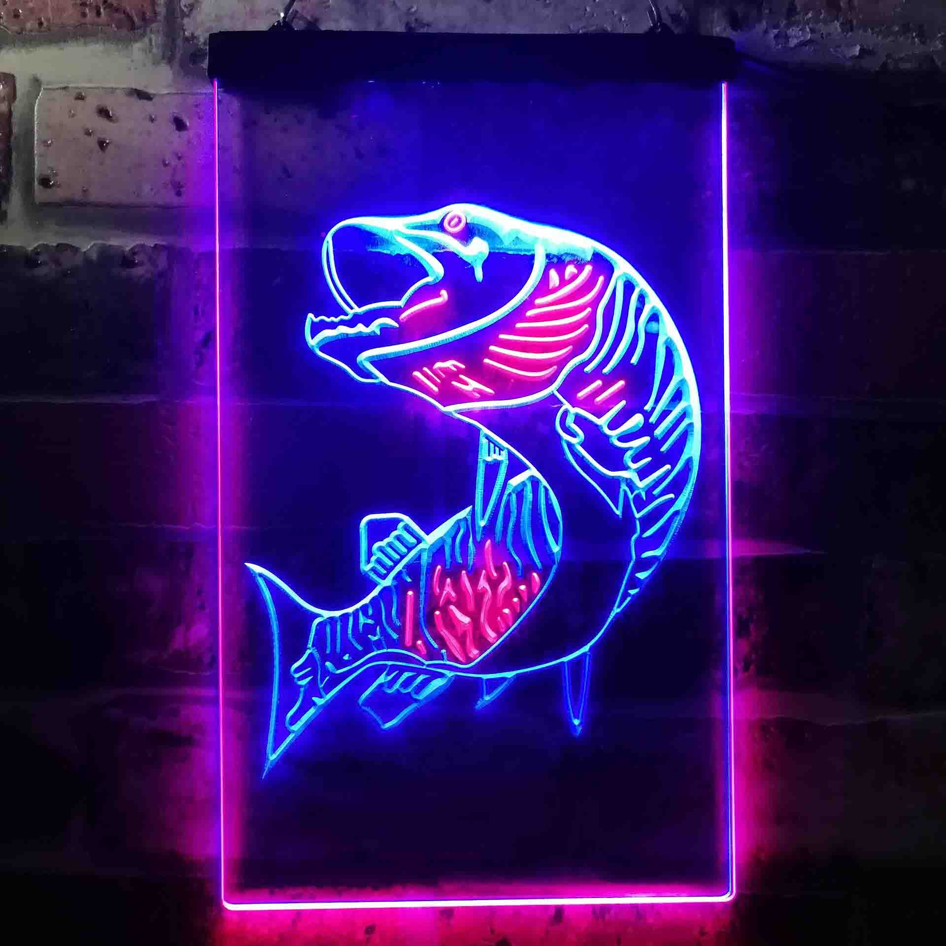 Fish Fly Fishing Cabin Den Display Dual Color LED Neon Sign St6-s0073 ...