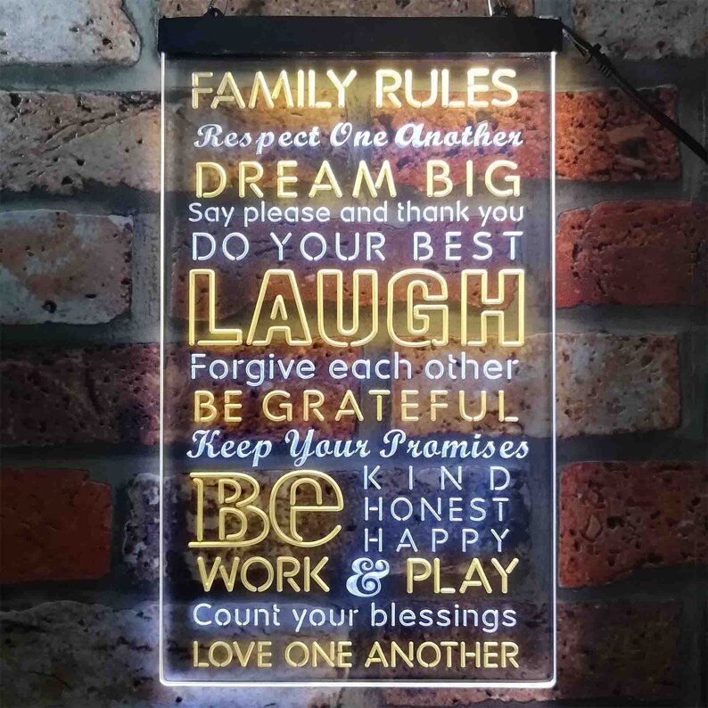 Family Rules Forgive Living Room Decoration Dual Color LED Sign st6-i3912