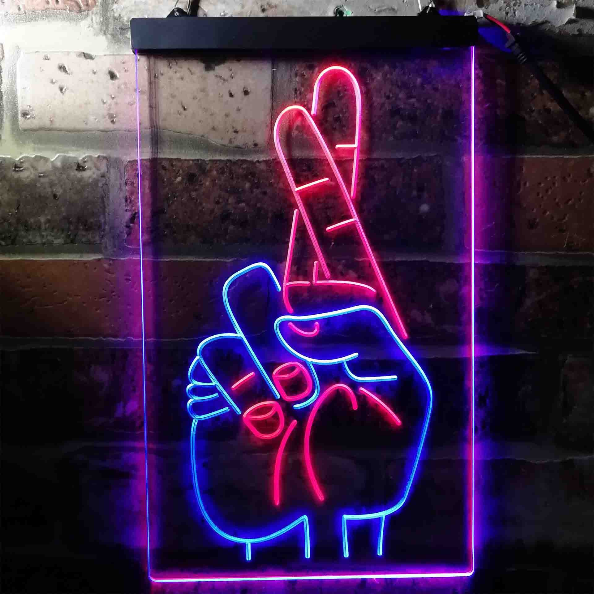 Crossed Fingers for Good Luck Dual Color LED Neon Sign St6-i3699