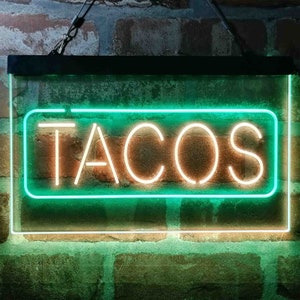 Mexican Tacos Dish CafÃ© Food Dual Color LED Neon Sign st6-i4021