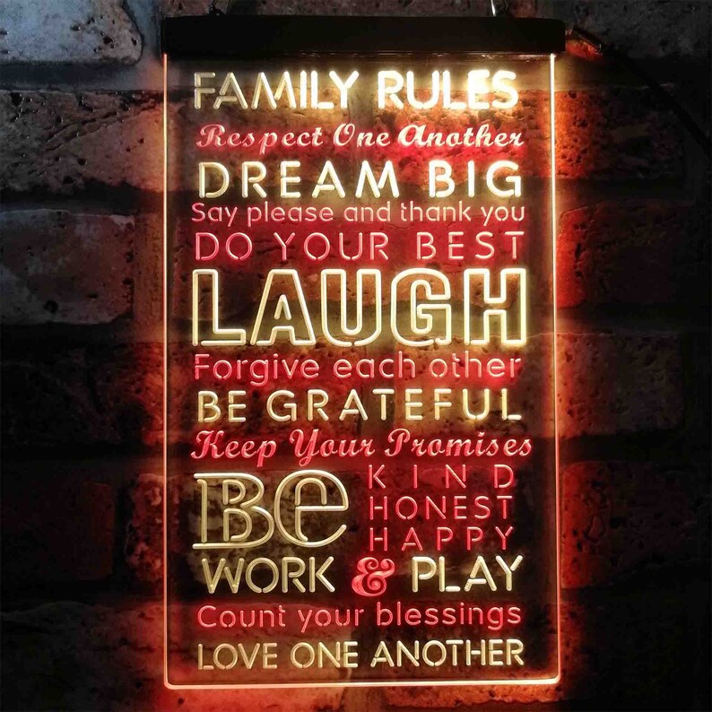 Family Rules Forgive Living Room Decoration Dual Color LED Sign st6-i3912