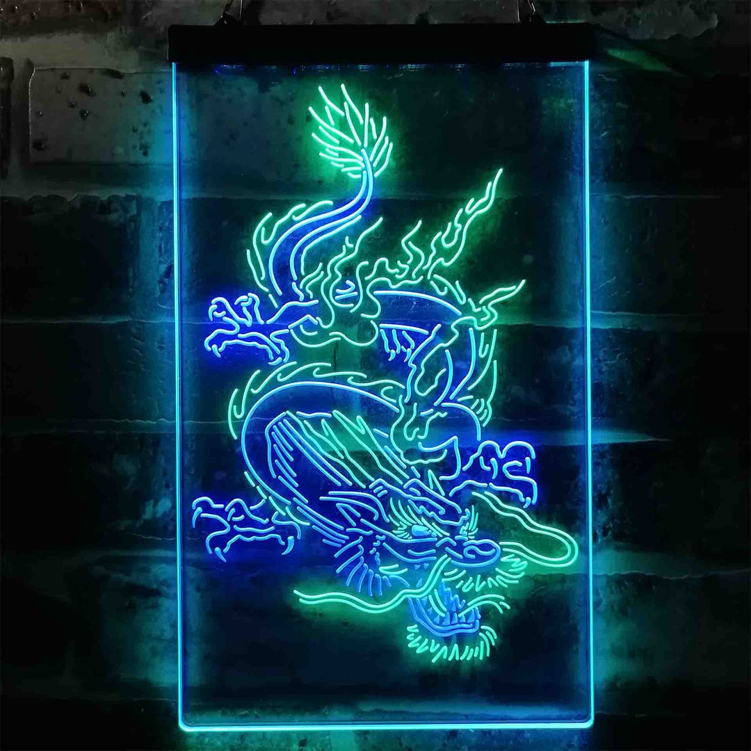 Chinese Dragon Man Cave Garage Tattoo Dual Color LED Neon Sign St6