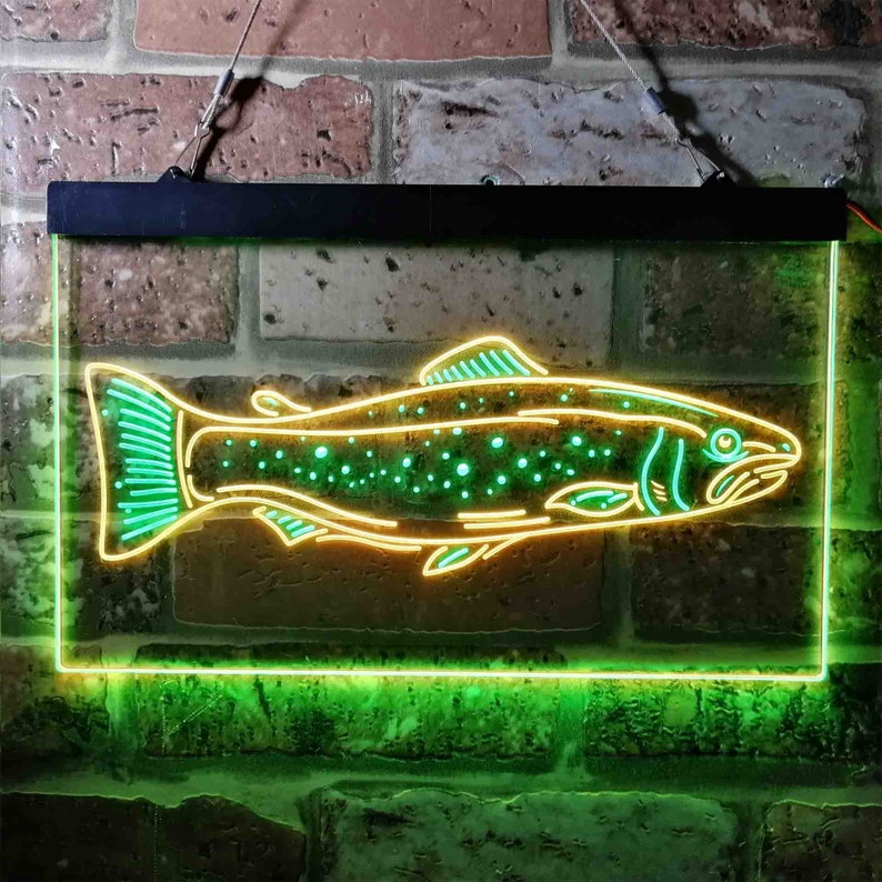 Trout Fish Garage Man Cave Dual Color LED Neon Sign St6i3728 Etsy