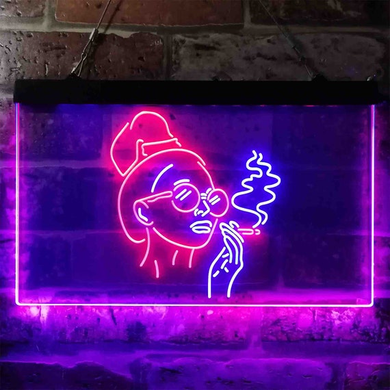 Smoking Woman Bad Bitch Cave Shed Room Dual Color LED Neon | Etsy