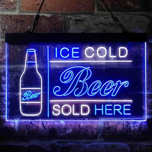Ice Cold Beer Sold Here Bar Pub Club Decoration Dual Color LED Neon ...