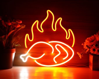 Chicken Shop Restaurant with Flame Decoration Flex Silicone LED Neon Sign st16-fnu0426