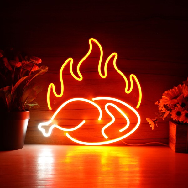 Chicken Shop Restaurant with Flame Decoration Flex Silicone LED Neon Sign st16-fnu0426
