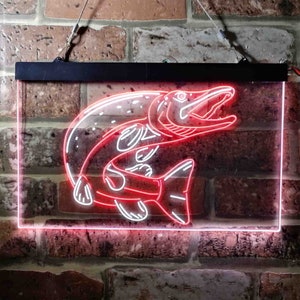 Pike Fish Cabin Game Room Dual Color LED Neon Sign st6-i3724