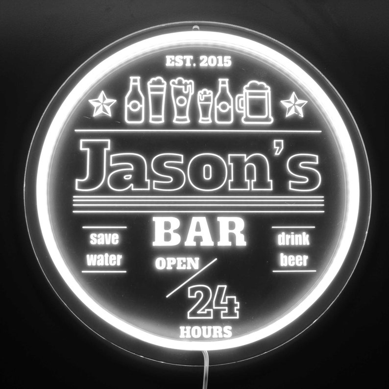 Open 24 Hours Home Bar Decor Ultrabright Lite LED Neon Round Etsy
