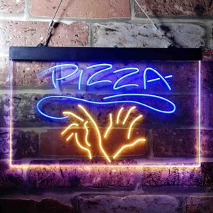 Hand Made Pizza Shop Dual Color LED Neon Sign st6-i3658