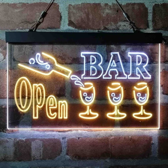 Buy Bar Open 3 Glasses Dual Color LED Neon Sign St6-i4076 Online in India 