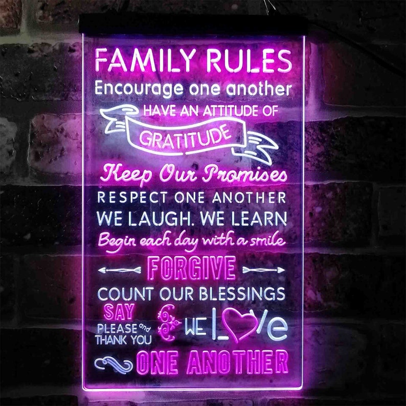 Family Rules Forgive Living Room Decoration Dual Color LED Sign st6-i3912