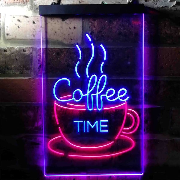 Coffee Time Cup Shop Cafã© Dual Color LED Neon Sign st6-i3708