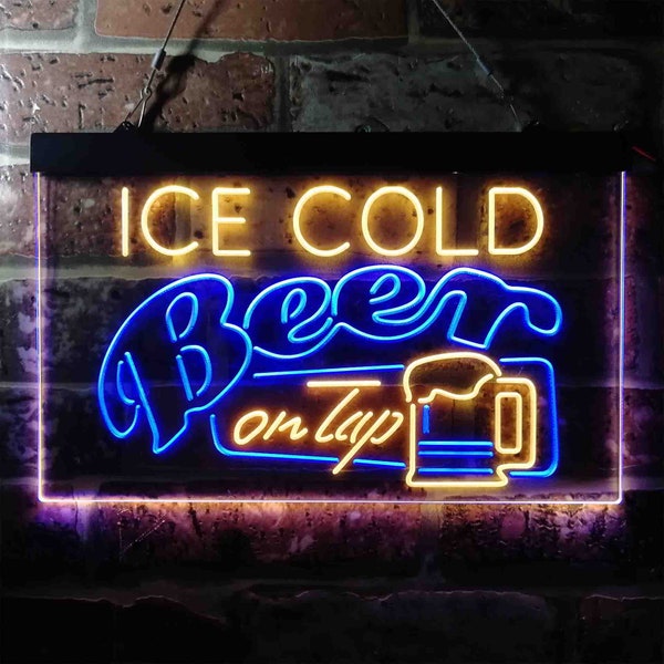 Ice Cold Beer On Tap Bar Dual Color LED Neon Sign st6-i3638