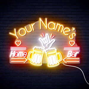Name Personalized Home Bar - Rock Hand Sign with 2 beers Extra-Large Ultra-Bright LED Neon Sign st16-fn-v0017-tm