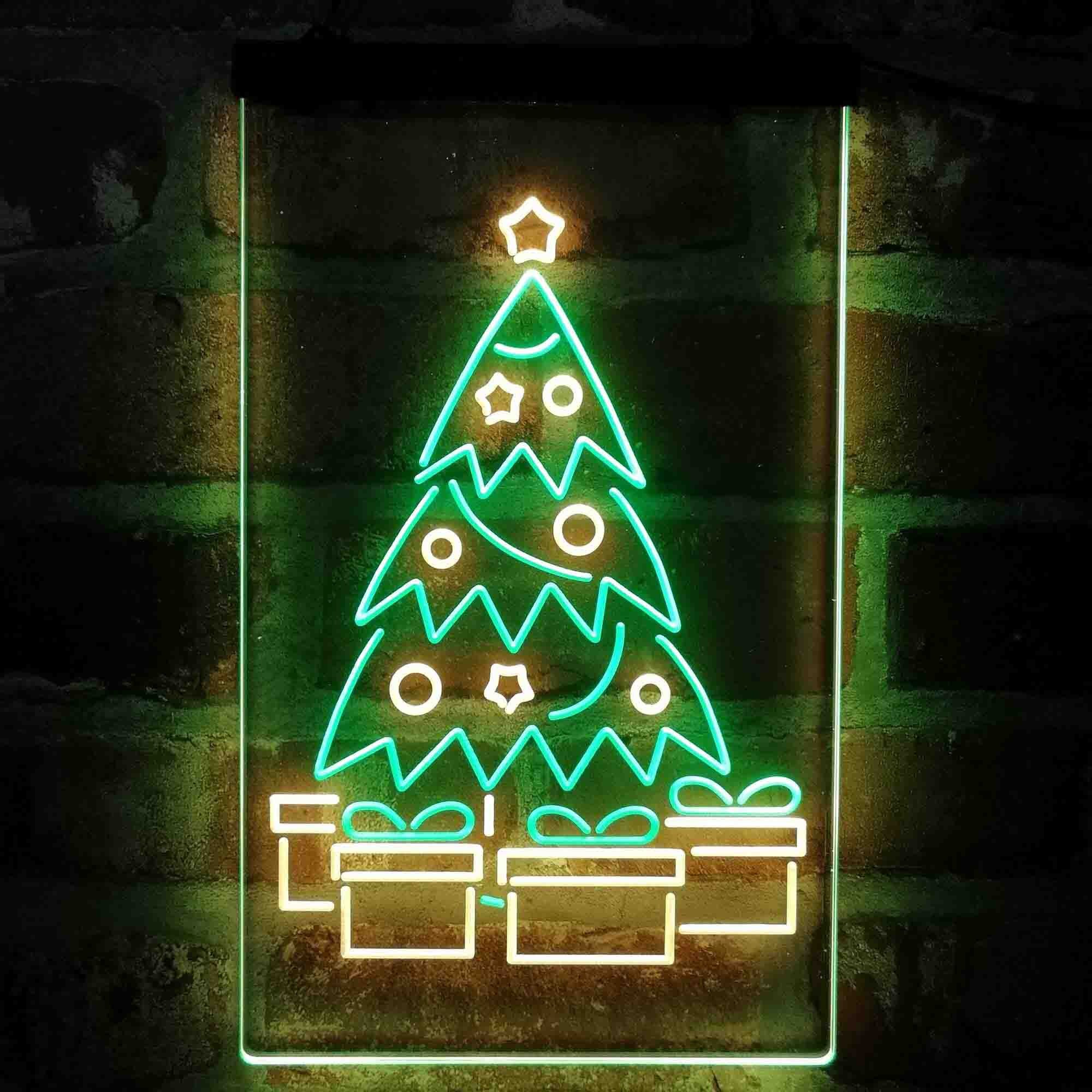 Merry Christmas Tree Present Gift Dual Color LED Neon Sign Etsy