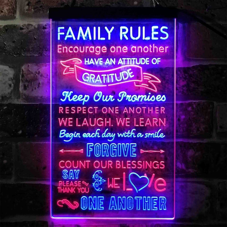 Family Rules Forgive Living Room Decoration Dual Color LED Sign st6-i3912