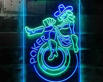 Las Vegas Girl Poker Bar Dual Color LED Neon Sign st6-i3642