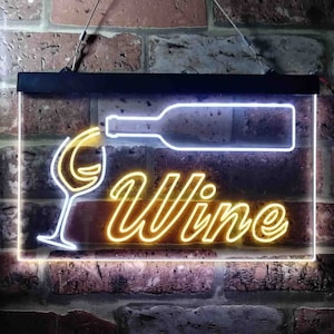 Wine Bar Bottle Glass Cup Beer Dual Color LED Neon Sign st6-i3662