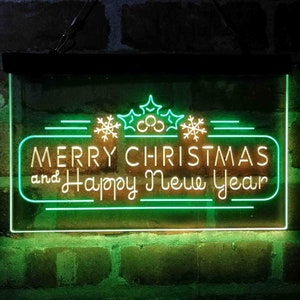 Merry Christmas & Happy New Year Pine Cone Dual Color LED Neon Sign st6-i4156