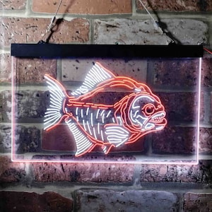 Piranha Fish Man Cave Hunt Dual Color LED Neon Sign st6-i3725