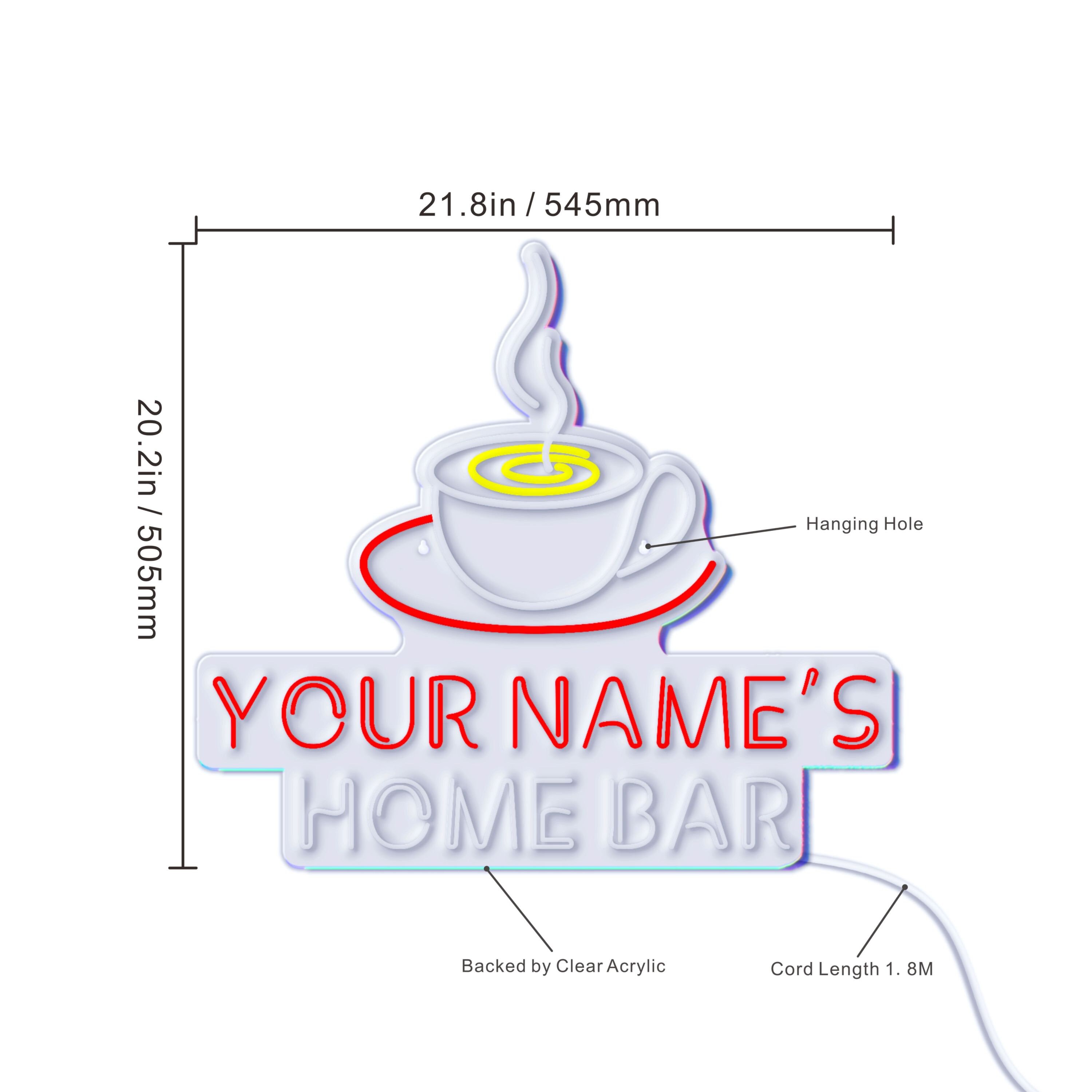 Name Personalized Kitchen Coffee Cup Extra-large Ultra-bright LED Neon ...