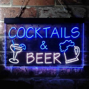 Cocktails & Beer Bar Pub Wine Dual Color LED Neon Sign st6-i3645