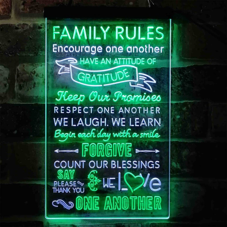 Family Rules Forgive Living Room Decoration Dual Color LED Sign st6-i3912