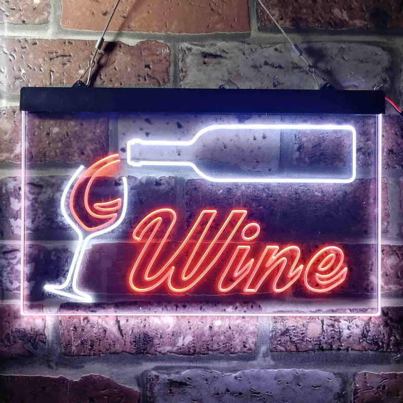 Wine Bar Bottle Glass Cup Beer Dual Color LED Neon Sign Etsy