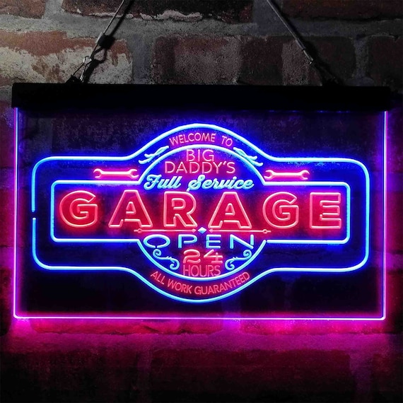 Big Daddy Garage Tools 24 Hours 7 Days Dual Color LED Neon Sign