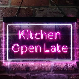 Kitchen Open Late Night Eat Restaurant Open Dual Color LED Neon Sign st6-i3622