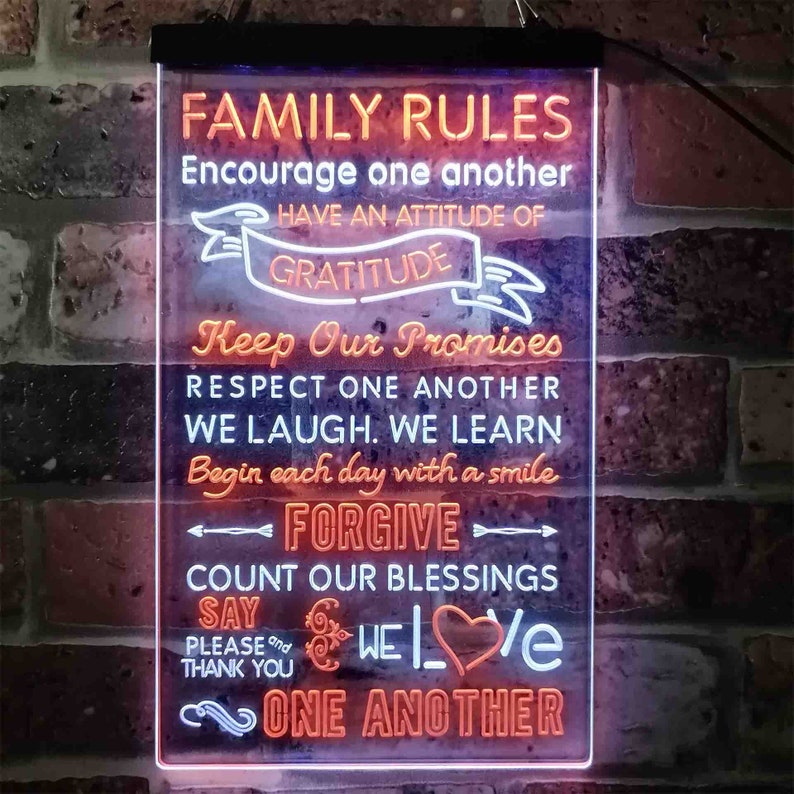 Family Rules Forgive Living Room Decoration Dual Color LED Sign st6-i3912