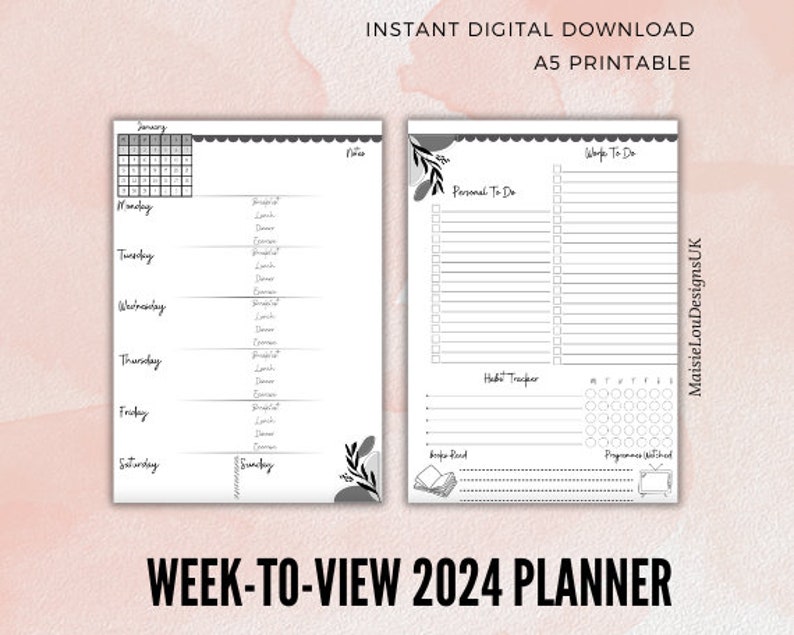 A5 2024 Week to View Planner Meal Plan, Todo Lists, Habit Tracker Filofax Compatible Etsy