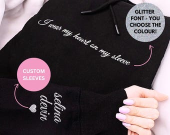 Wear Heart On Sleeve Shirt, Romantic Custom Name Tee Pullover, Personalized Kids Name Sweatshirt, Valentines Gift Tee, Cute Family Name Tee