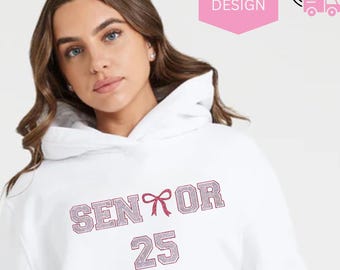 Senior class of 2025 coquette Sweatshirt, Soft girl graduation Sweater, Cute pink bow senior Shirt, Cute Graduation Gift for Her, Soft Girl