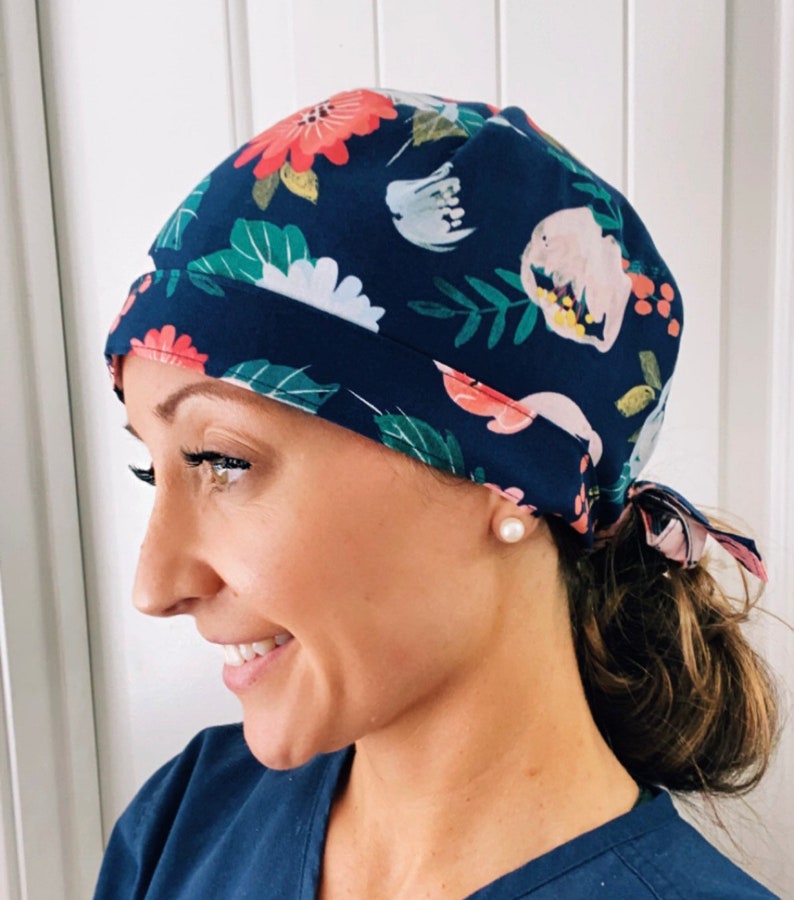 Surgical cap for women scrub cap buttons for mask navy Etsy