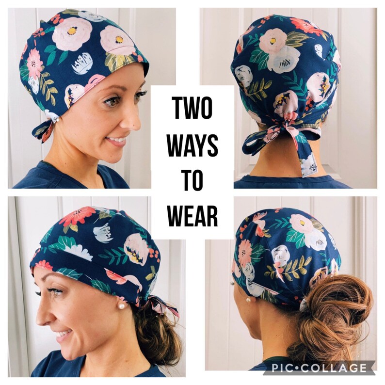 Surgical cap for women scrub cap buttons for mask navy Etsy