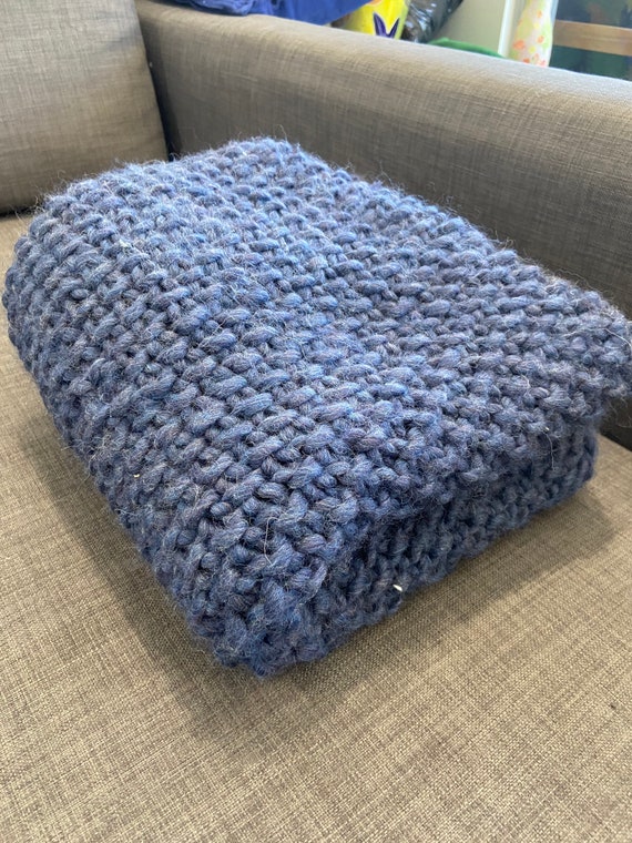 Handmade Navy Knit Throw Blanket / Single Lap Blanket // home Etsy