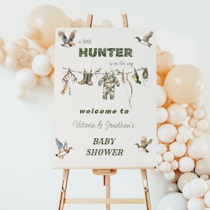 Jagd Baby Shower Willkommensschild, Entenjagd Thema Digital Vintage Camo Decor für kleinen Jäger Jungen H001