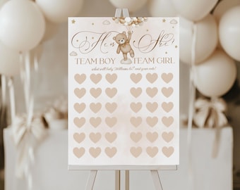Teddy Bear Gender Reveal Voting Sign: Team Boy or Girl (Editable Digital Template)