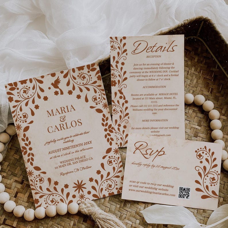 Vintage Talavera Wedding Invitation Suite: Mexican Terracotta Beige ...