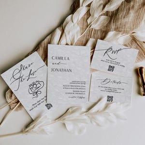 Elegant Wedding Invitation Suite, Minimalist Modern Wedding Bundle,  RSVP DETAILS INFO cards, Black and White Themed Wedding Set