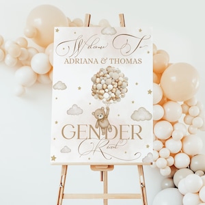 Teddy Bear Balloons Gender Reveal Welcome Sign, Bear Themed Gender Reveal Party Decor, Welcome Poster Board Digital,He or She Gender Neutral