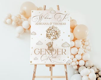 Teddy Bear Gender Reveal Welcome Sign: Balloons Poster (Digital Download 18x24&quot;)
